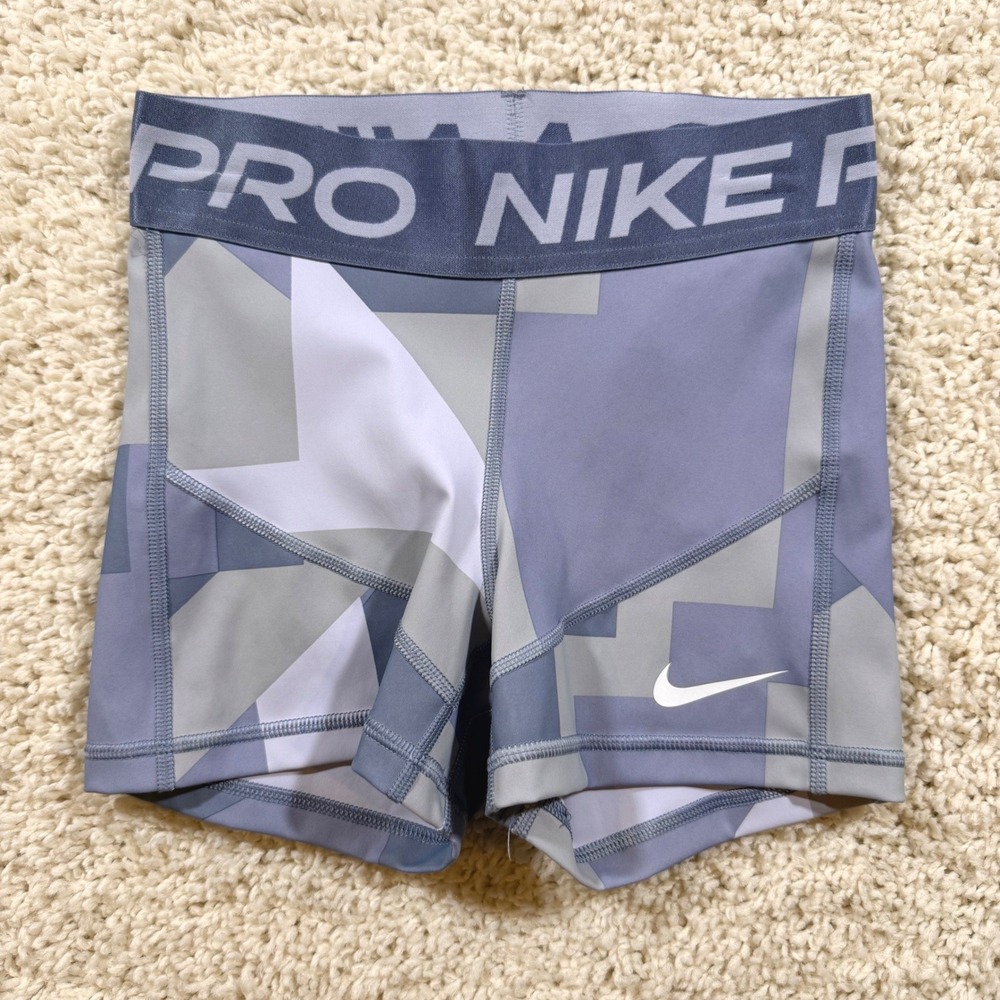 Nike Pro Dri-FIT Womens Grey Purple Geometric Compression Shorts XS Athletic